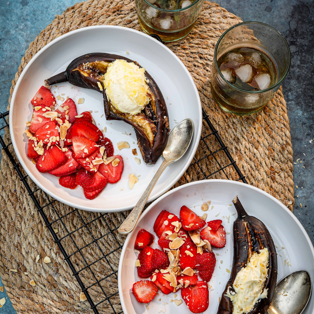 James Strawbridge's Baked Banana & Rum-Soaked Strawberries